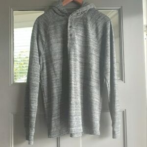 Marc Anthony Dark Gray Hooded Thermal Henley Shirt Slim Fit Minimalist Normcore